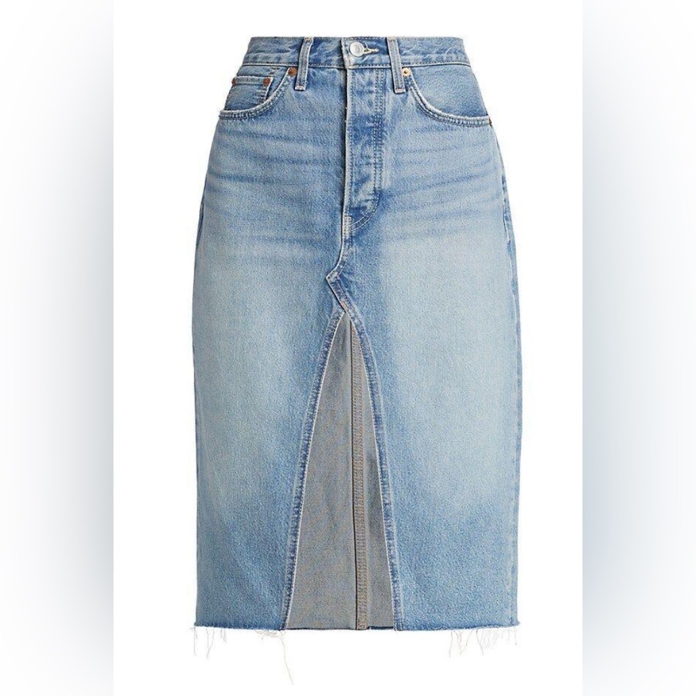 Re/Done Light Blue Denim Midi Skirt with Front Slit